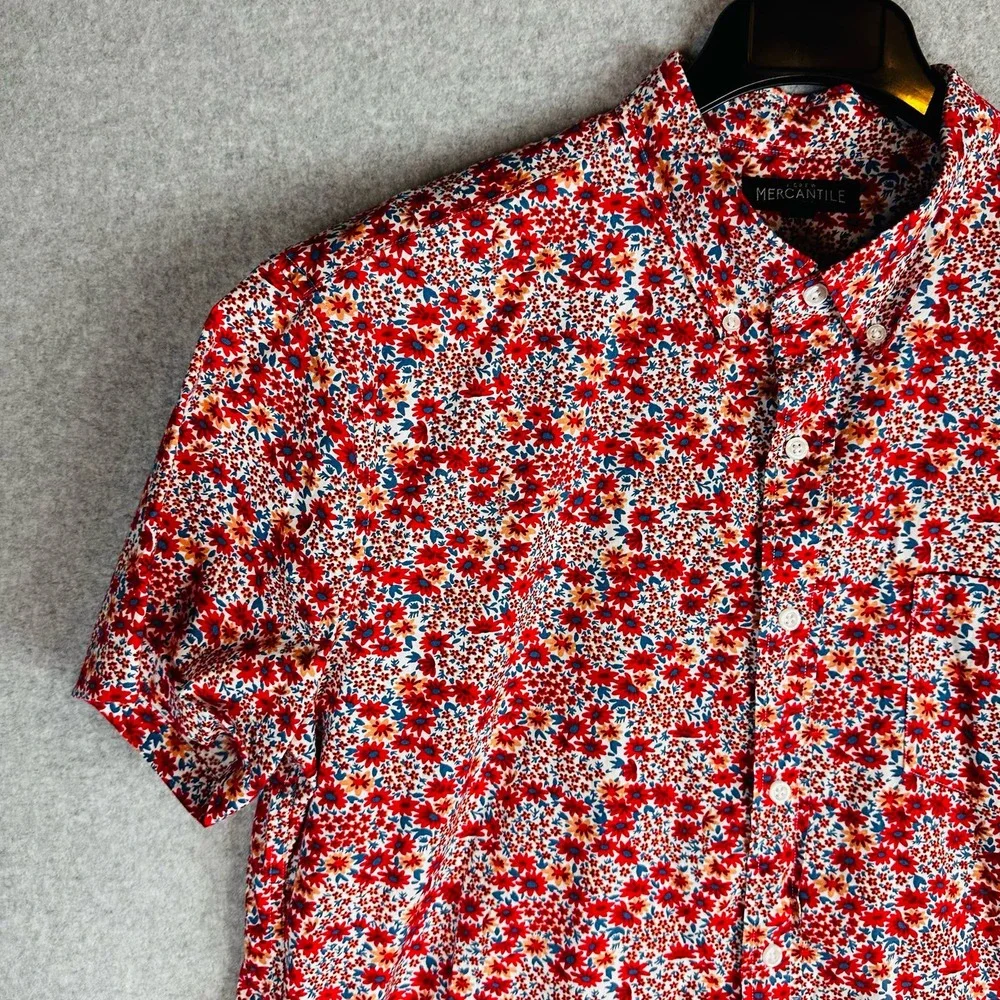 J. Crew Mens XL Mercantile Flex Shirt Slim Flex Floral Button Front White Red‎